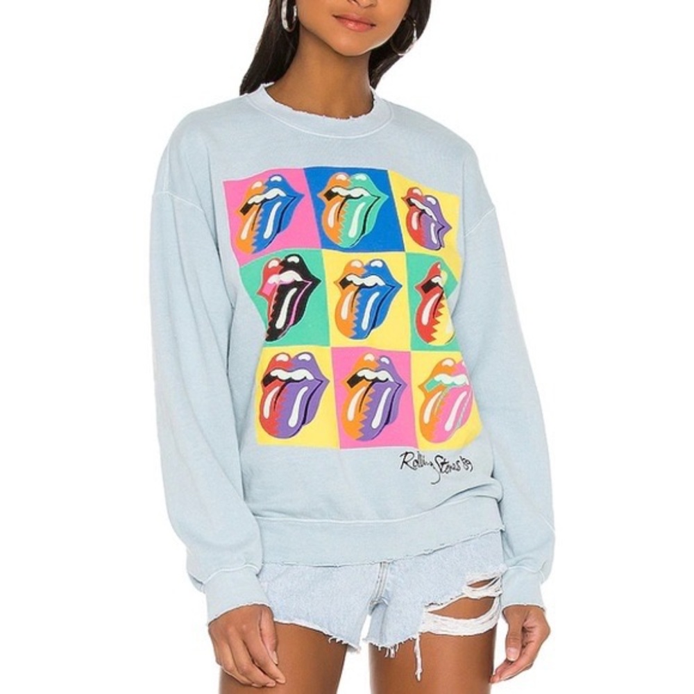 Madeworn Rolling Stones 89 Multi Tongue Sweatshirt in Blue Haze